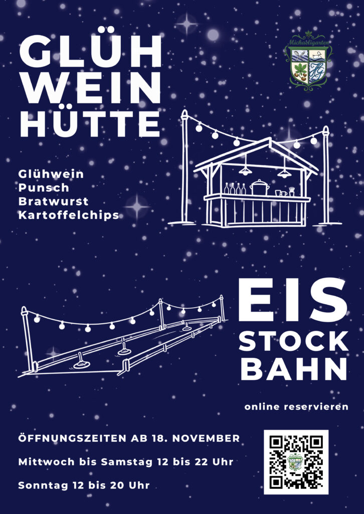 Gluehweinhuette und Eisstockbahn im Michaeligarten